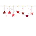 Hanging Christmas stars. Happy new year and Merry Christmas greeting card