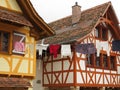 Hanging clothes between houses