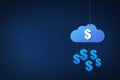 Hanging cloud concept of American dollar symbol on dark blue background, dollar currency concept