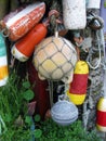 Hanging colorful buoys and floats