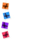 Hanging colorful stickers with butterflies with white background.