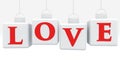 Hanging cubes in white color with love concept Royalty Free Stock Photo