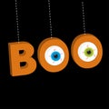 Hanging 3D word BOO text with eyeballs.