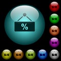 Hanging discount table icons in color illuminated glass buttons