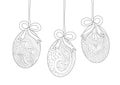 Hanging Easter Eggs with Bow Line Art Drawing