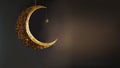 Hanging Exquisite Crescent Moon With Golden Shiny Star On Dark Background. 3D