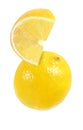Hanging, falling, hovering, flying piece of lemon fruits