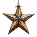 Hanging Five Point Star with Rustic Metallic Surface Isolated on White Royalty Free Stock Photo