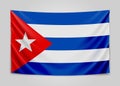 Hanging flag of Cuba. Republic of Cuba. Cuban national flag concept.
