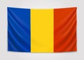 Hanging flag of Romania. Romania. National flag concept.