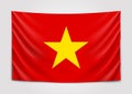 Hanging flag of Vietnam. Socialist Republic of Vietnam. National flag concept.