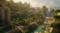 The Hanging Gardens of Babylon ultra realistic illustration - Generative AI.