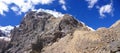 Hanging glaciers on steep rocky mountain,