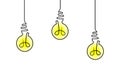 Hanging glowing light bulbs vector line icon set isolated on white background. Idea concpt icons set. Linear design. Bulb light Royalty Free Stock Photo
