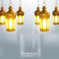 Hanging golden arabian lantern illustration for greeting card template