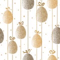 Hanging golden Easter eggs seamless pattern. Holiday background, wrapping paper Royalty Free Stock Photo