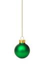 Hanging green Christmas ornament over white Royalty Free Stock Photo