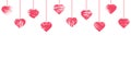 Hanging grunge hearts, great for banner, card, wallpaper for Valentine`s Day, wedding day and etc. Vector illustration