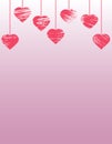 Hanging grunge hearts, great for banner, card, wallpaper for Valentine`s Day, wedding day and etc. Vertical. Vector illustration