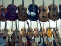 Hanging guitars for sale in music store Royalty Free Stock Photo