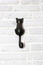 Hanging hook shape of cat install on the wall. it is a piece of metal or other material.
