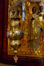 Hanging icon-lamp in orthodox church. Church attribute