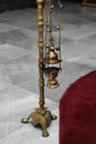 Hanging icon lamp in orthodox church. Orthodox icon lamp