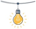 Hanging illuminated light bulb drawing representing a bright idea and creative thinking Royalty Free Stock Photo