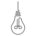 hanging incandescent light bulb is drawn with one line, the vector light bulb with one line is a symbol light warmth and
