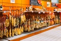 Hanging Jamon meat in shop. Spanish ham an important part of Spanish cuisine
