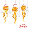 Hanging Kandil Diwali Holiday background for light festival of India with message in Hindi meaning Happy Dipawali Royalty Free Stock Photo