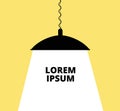Hanging lamp. Chandelier black silhouette with ray on yellow background. Creative idea and invention vector concept with