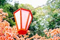 Hanging lantern with spring flowers at Kochi Castle park in Kochi, Shikoku, Japan Royalty Free Stock Photo