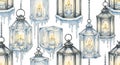 Hanging Lanterns with Candles Illustration Royalty Free Stock Photo