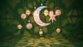 Hanging Lanterns and Crescent Moon Royalty Free Stock Photo
