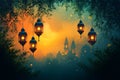 Hanging Lanterns Glowing Against Night Sky Royalty Free Stock Photo