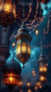 Hanging lanterns in the night, Ramadan Kareem background