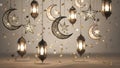 Hanging lanterns, stars, and moons Royalty Free Stock Photo