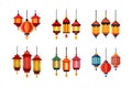 Hanging lanterns vector art illustration icon set Royalty Free Stock Photo