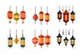 Hanging lanterns vector art illustration icon set Royalty Free Stock Photo