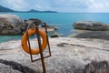 Hanging life buoy near the sea