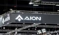 Hanging light box billboard with logo Aion at Thailand International Motor Expo 2023