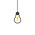 Hanging light bulb with flash icon isolated on white background Royalty Free Stock Photo