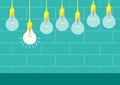 Hanging light bulbs on brick wall backgrounds,Vector illustrations Royalty Free Stock Photo