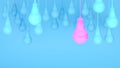 Hanging light bulbs with glowing one different idea on background , Minimal concept idea. Royalty Free Stock Photo