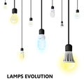 Hanging light bulbs on a white background.