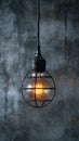 Hanging lightbulb industrial concept on cement background design Royalty Free Stock Photo