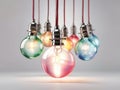 Hanging Lights Colorful Blue, Green Pink Isolated Gray Background JPG file AI Generated