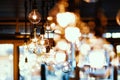 Hanging lights and tungsten filament bulbs in an event. Royalty Free Stock Photo