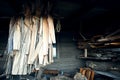 Hanging loose bast, drying bark for making rope and twine